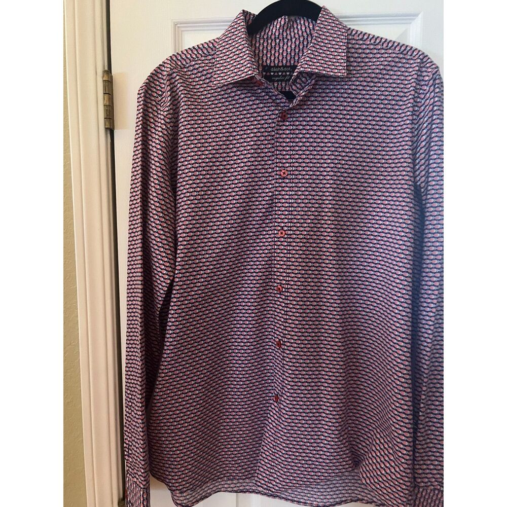 Men's dash & dot button up long sleeve shirt size L